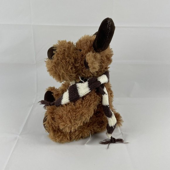 People Pals Brown Moose 10" Plush Reindeer Stuffed Animal Striped Scarf - Picture 4 of 6